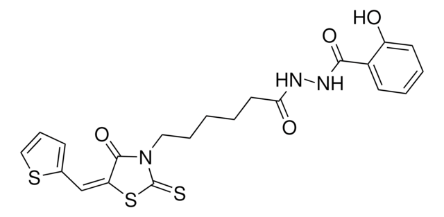 2-HYDROXY-N'-{6-[(5E)-4-OXO-5-(2-THIENYLMETHYLENE)-2-THIOXO-1,3-THIAZOLIDIN-3-YL]HEXANOYL}BENZOHYDRAZIDE AldrichCPR