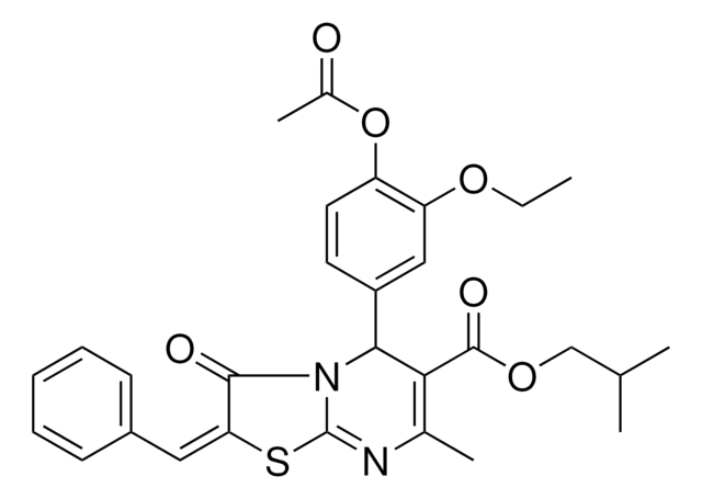 ISOBUTYL (2E)-5-[4-(ACETYLOXY)-3-ETHOXYPHENYL]-2-BENZYLIDENE-7-METHYL-3-OXO-2,3-DIHYDRO-5H-[1,3]THIAZOLO[3,2-A]PYRIMIDINE-6-CARBOXYLATE AldrichCPR