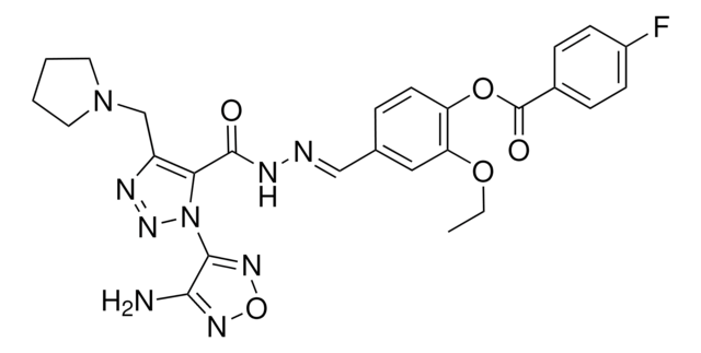 4-[(E)-({[1-(4-AMINO-1,2,5-OXADIAZOL-3-YL)-4-(1-PYRROLIDINYLMETHYL)-1H-1,2,3-TRIAZOL-5-YL]CARBONYL}HYDRAZONO)METHYL]-2-ETHOXYPHENYL 4-FLUOROBENZOATE AldrichCPR