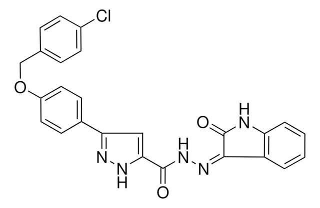 3-{4-[(4-CHLOROBENZYL)OXY]PHENYL}-N'-[(3Z)-2-OXO-1,2-DIHYDRO-3H-INDOL-3-YLIDENE]-1H-PYRAZOLE-5-CARBOHYDRAZIDE AldrichCPR