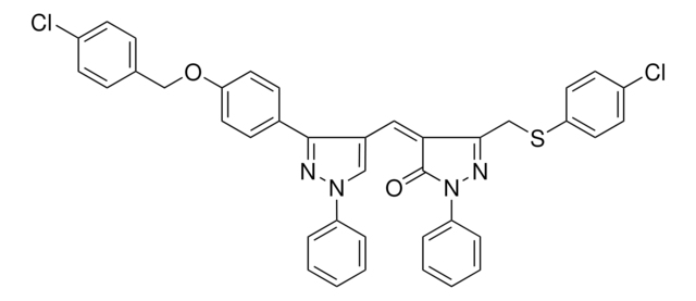 (4Z)-4-[(3-{4-[(4-CHLOROBENZYL)OXY]PHENYL}-1-PHENYL-1H-PYRAZOL-4-YL)METHYLENE]-5-{[(4-CHLOROPHENYL)SULFANYL]METHYL}-2-PHENYL-2,4-DIHYDRO-3H-PYRAZOL-3-ONE AldrichCPR