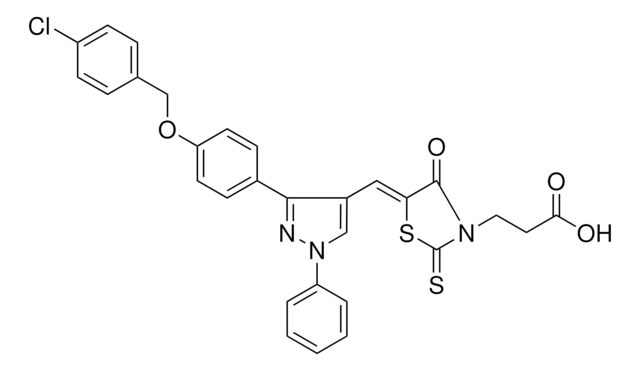 3-{(5Z)-5-[(3-{4-[(4-CHLOROBENZYL)OXY]PHENYL}-1-PHENYL-1H-PYRAZOL-4-YL)METHYLENE]-4-OXO-2-THIOXO-1,3-THIAZOLIDIN-3-YL}PROPANOIC ACID AldrichCPR